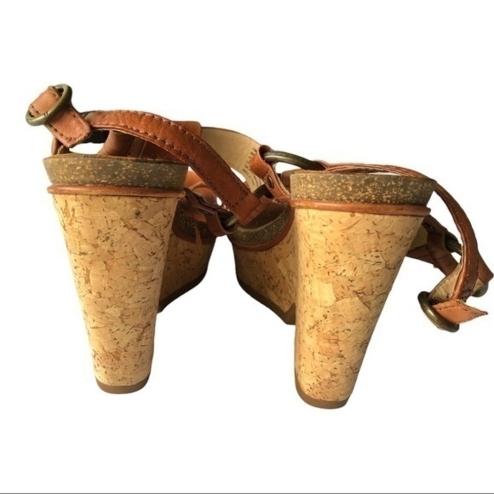 Frye Brown Leather Braylin Artisanal T Strap Cork Wedge Sandals Size 7M - Picture 3 of 9